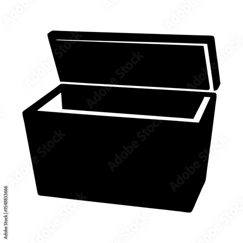Stylized black and white illustration of an open cooler box for storage