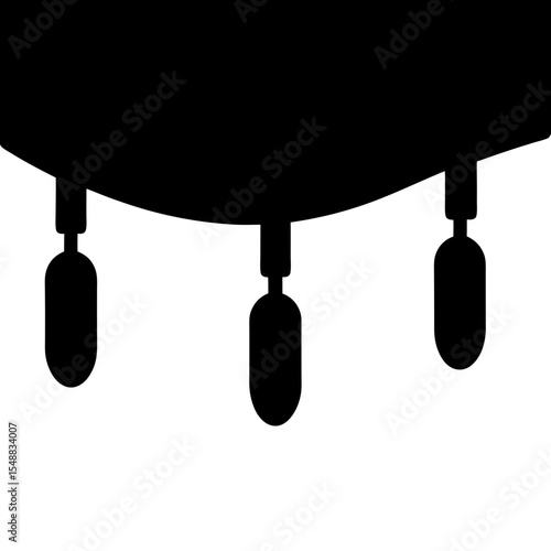 Black silhouette of a lighting fixture with three hanging lights