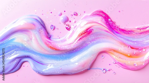 Iridescent Glitter Slime Texture with Pastel Rainbow Swirls on Pink Background