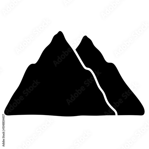 Simple black and white mountains landscape illustration, two peaks with dividing ridge