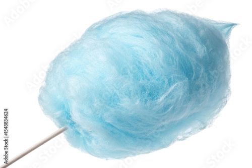 Light blue cotton candy on stick isolated on transparent background