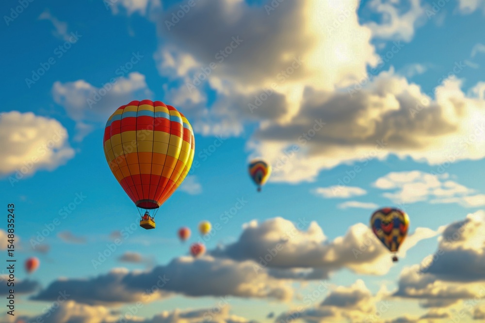 Naklejka premium Colorful hot air balloons flying through blue sky