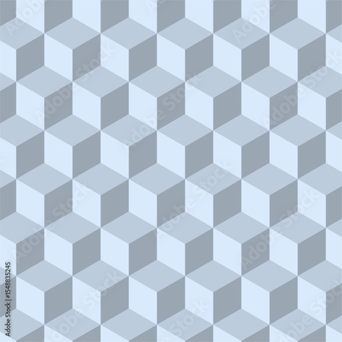 A seamless geometric pattern of isometric cubes in muted gray tones, creating a visually intriguing 3D illusion through clever shading and alignment.