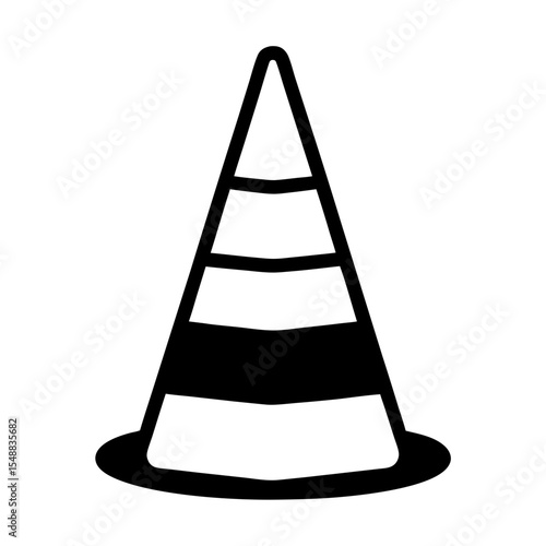 Black and white icon of a traffic cone with horizontal stripes
