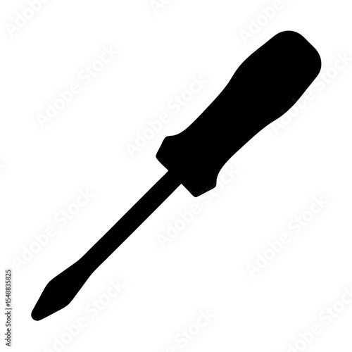 Simple black silhouette image of a flathead screwdriver tool on white
