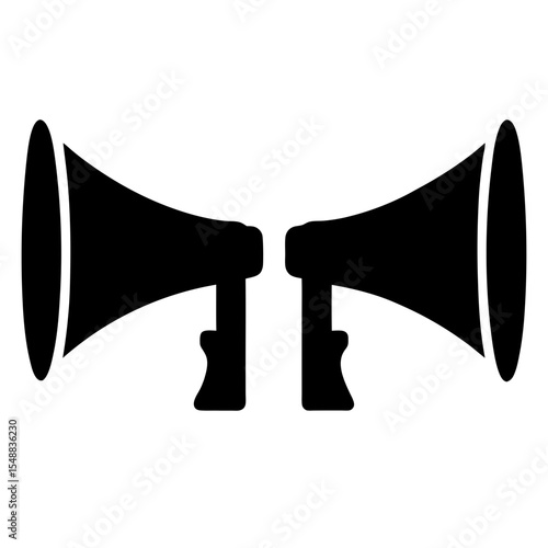 Double trouble two megaphones face off in a silent symmetrical standoff