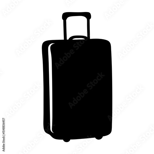 Silhouette of a black rolling suitcase isolated on a white background