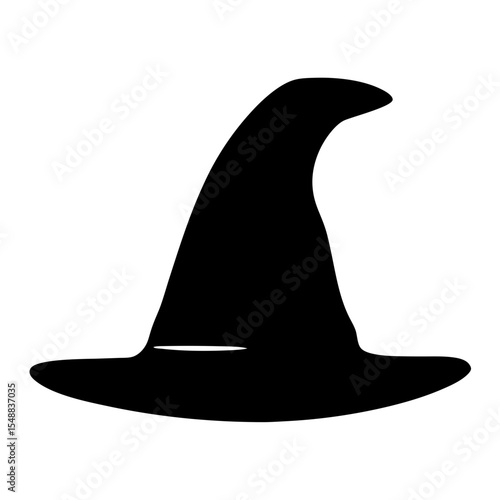 Black silhouette of a classic witch hat on a white background
