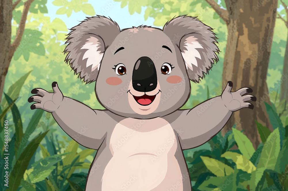 Fototapeta premium Friendly koala embracing with open arms in cheerful gesture