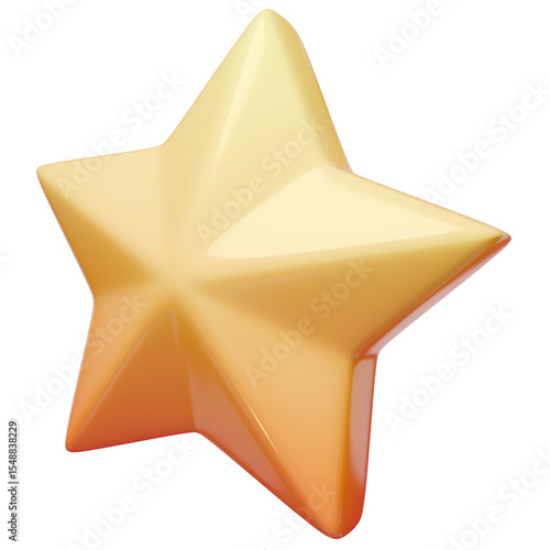 Cute yellow star icon in cartoon style, 3d illustration image.