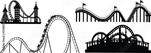 Roller Coaster black silhouette Flat Illustration.