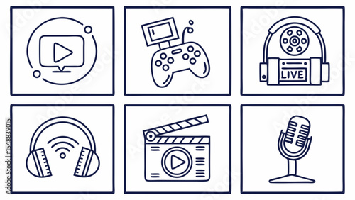 Streaming, Gaming, and Content Creation Icon Set Graphics