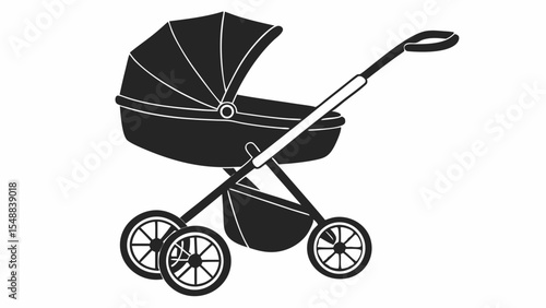 Simple Baby Stroller Icon – Solid Black Silhouette in Minimalist Flat Design