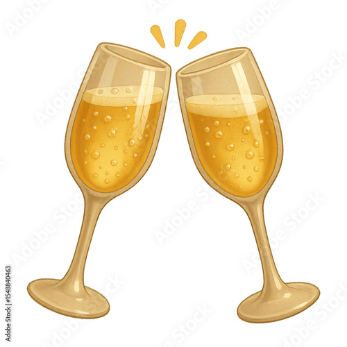 Toasting champagne glasses with bubbles in celebratory style Vector Illustration 