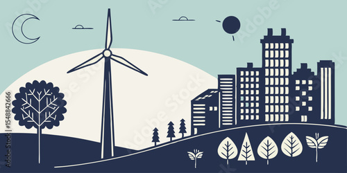 Clean Earth Energy Scene Vector – Minimalist Design