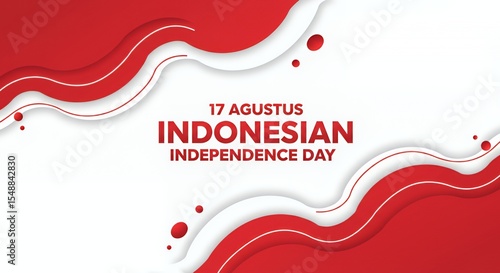 Indonesian Independence Day: 17 August Celebration with Dynamic Red and White Wave Design
