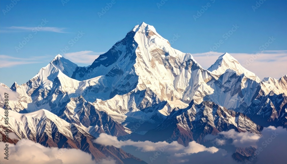 Fototapeta premium Panoramic view of mount Dhaulagiri isolated on the white sky background, Nepal himala