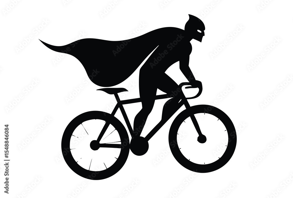 Fototapeta premium Superhero Riding Bicycle Silhouette Vector, Hero on Bike Clipart, Comic Style Action Pose
