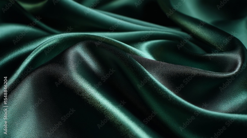 Fototapeta premium Luxurious emerald green silk fabric with elegant folds and soft texture