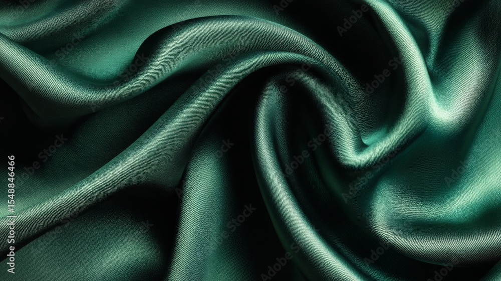 Obraz premium Luxurious emerald green silk fabric with elegant flowing texture