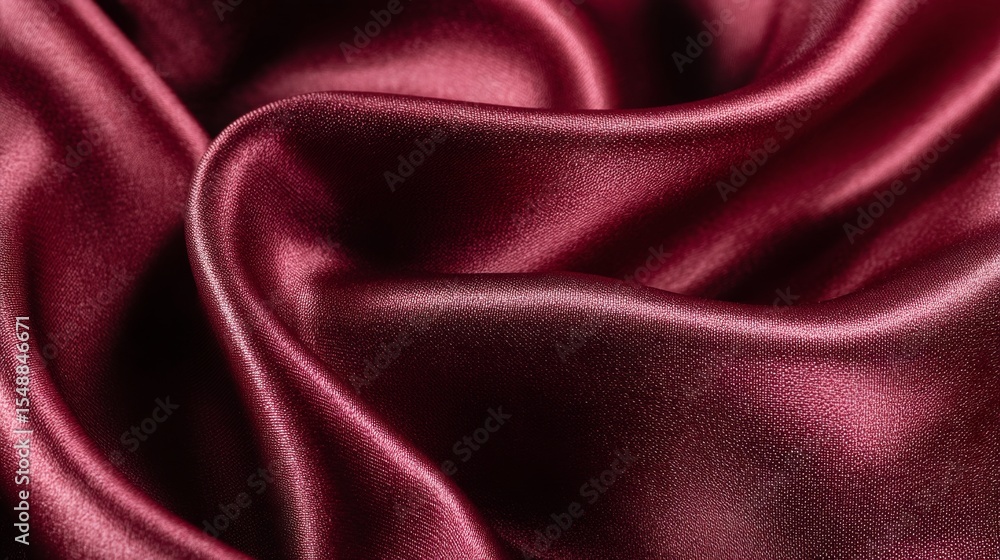 Fototapeta premium Luxurious burgundy silk fabric with elegant folds and smooth texture