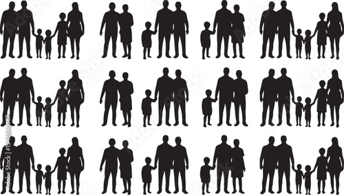 Family Silhouette Collection Vector Illustration of Parents and Child