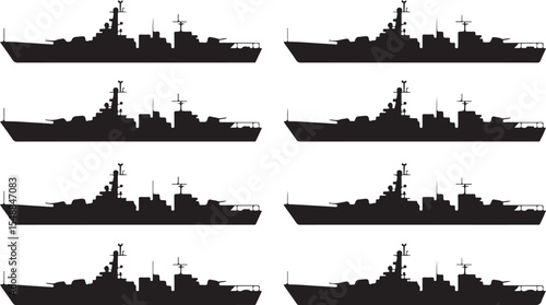 Warship Silhouette Collection Vector Illustration of Naval Vessels