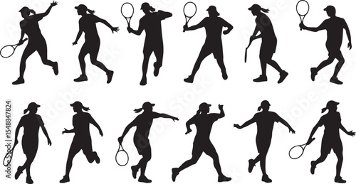 Tennis Player Silhouette Collection Sport Athlete Vector Illustration Set