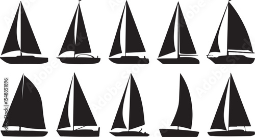 Sailing Boat Silhouette Collection Nautical Vessel Watercraft Vector Art Set
