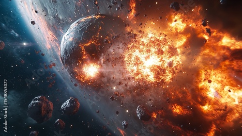 Fotografi Fiery Explosion with Smoke Clouds – Cinematic Blast Effect