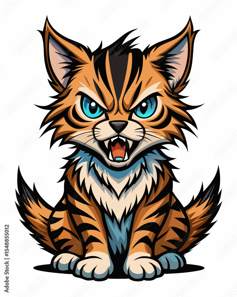 Fototapeta premium angry baby Cat realistic design and bold line black , white background ,full color