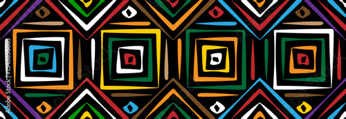 Colorful geometric rhombuses on a black background. Seamless pattern.