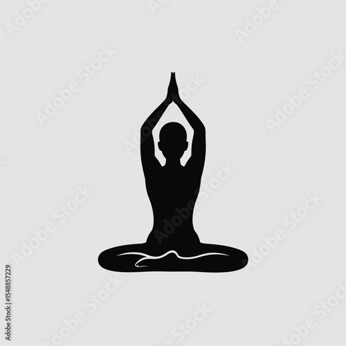 Black Silhouette of a Person Meditating in a Yoga Pose Against a Light Gray Background meditation