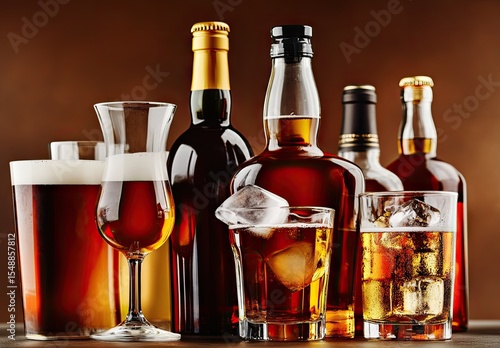 Assorted alcoholic beverages in bottles and glasses (1)