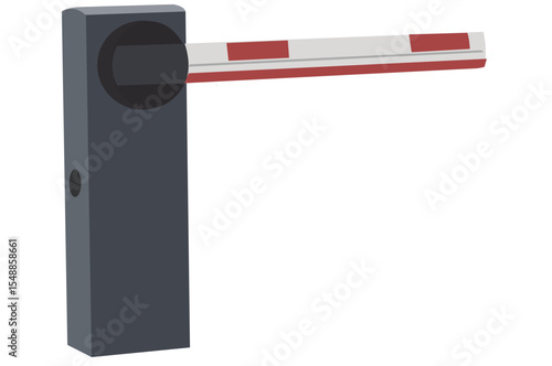 Open and Closed Car Barriers with stop and park signs. Automatic car barrier gate