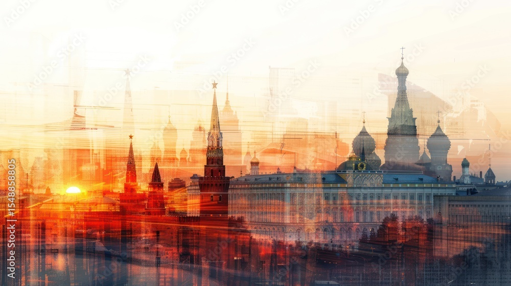 Fototapeta premium Sunrise over cityscape architecture