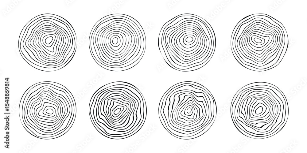 Log cut set, tree rings pattern, isolated on white background, vector design