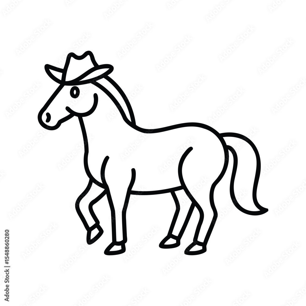 Cartoon Horse with Cowboy Hat Line Art Vector Doodle Cartoon Horse with Cowboy Hat Line Art Vector Doodle