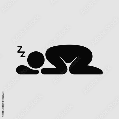 Black Silhouette of Person Sleeping on Knees Simple Icon Design Zzz Symbol Exhaustion Tiredness Rest Sleep Deprivation