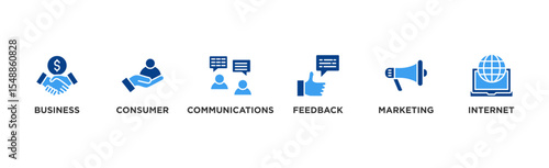 B2C banner web icon illustration concept business to consumer concept of marketing with communications, feedback, marketing, and internet icon