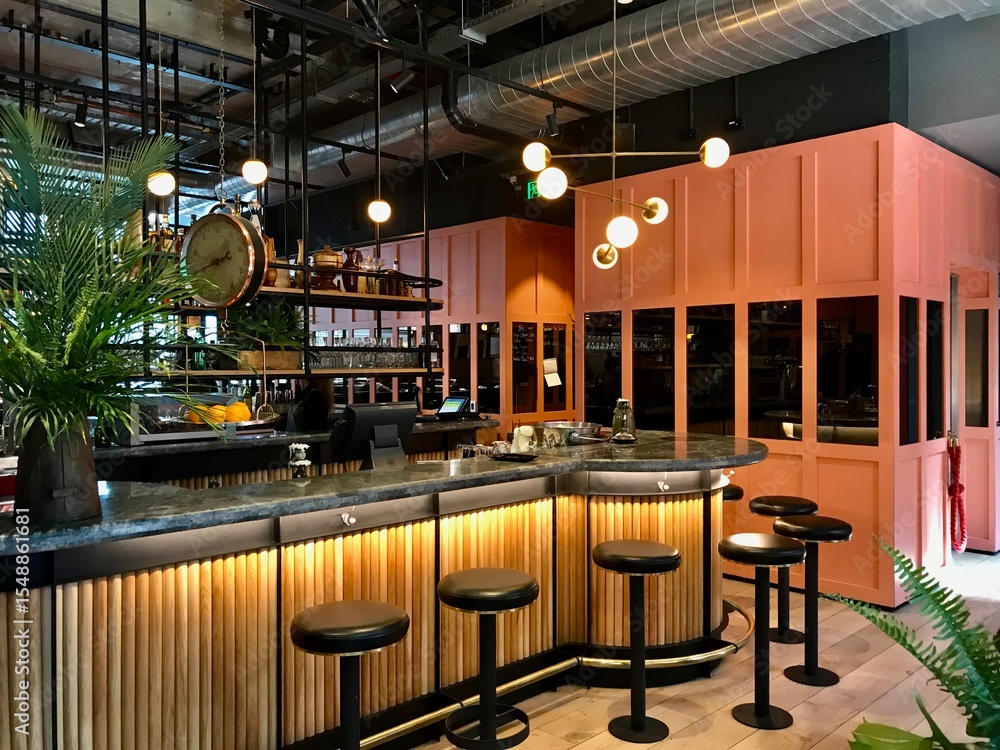 Fototapeta premium Trendy Pink Interior Bar Cafe Restaurant Design