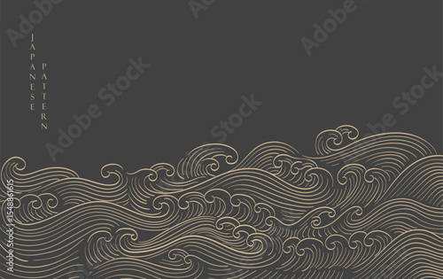 Japanese background with line ocean sea pattern vector. Abstract template with geometric wave pattern. Mountain layout design in oriental style
