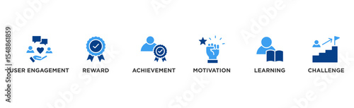 Gamification banner web icon vector illustration concept with icon of user engagement, reward, achievement, motivation, learning, and challenge