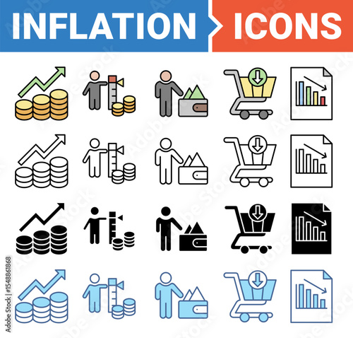 Inflation banner icon set with multiple style collection.