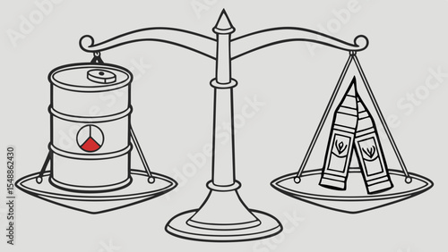  Crude oil price vs money on balance scale, energy cost and economy illustration