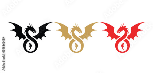 Three Dragons in Black Gold and Red