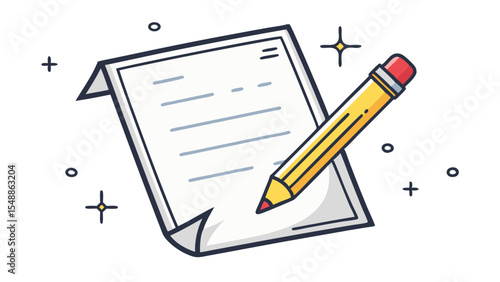 Paper and Pencil Icon – Flat Vector Illustration