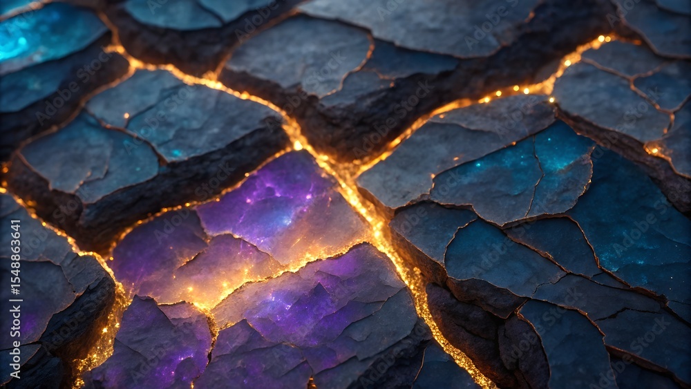 Fototapeta premium Luxurious Fantastical Abstract Texture: Cracked Rock with Glowing Veins