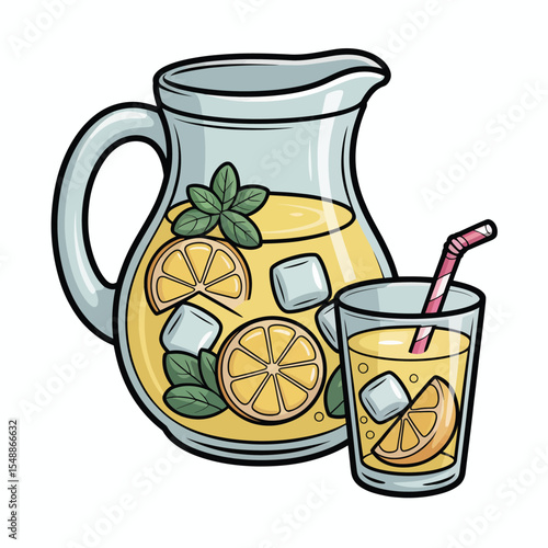 Cartoon Illustration of Refreshing Lemon Iced Tea