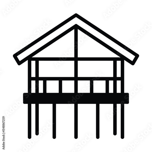 Elevated House Icon Stilt House Building Structure